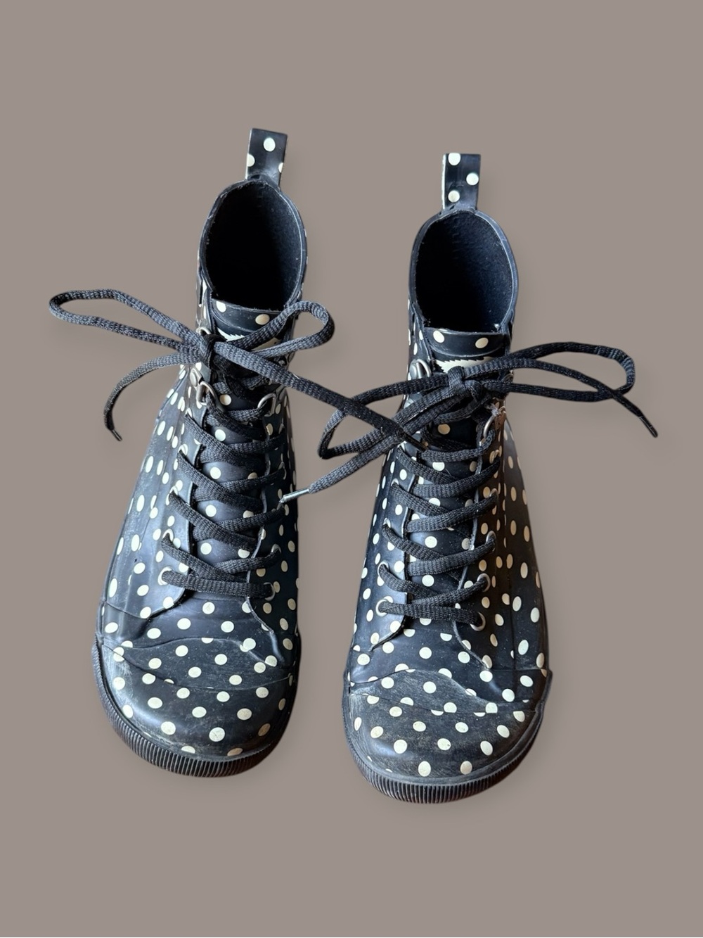 Rocket Dog Black Polka Dot Lace-Up Rain Boots